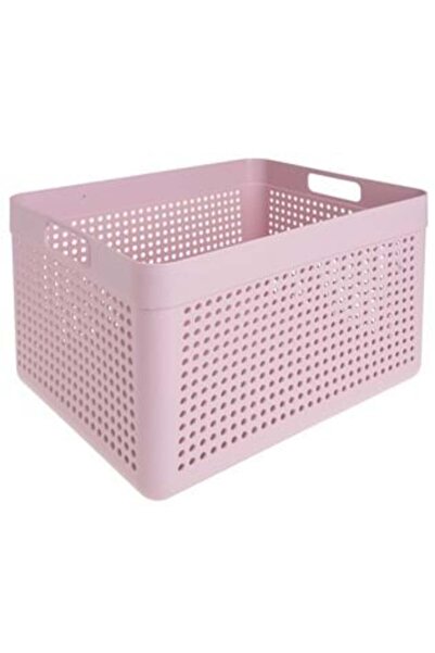 SHOPIENS Plastic Storage Basket Pink Perforated with Handles 14 L