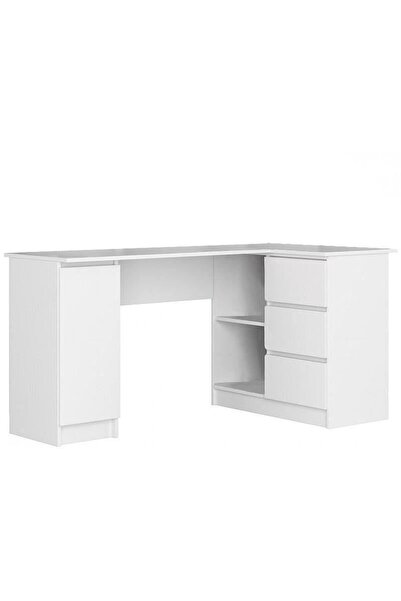 JollyMag Rohový počítačový stôl, laminátová doska, 3 zásuvky, 4 police, biely...