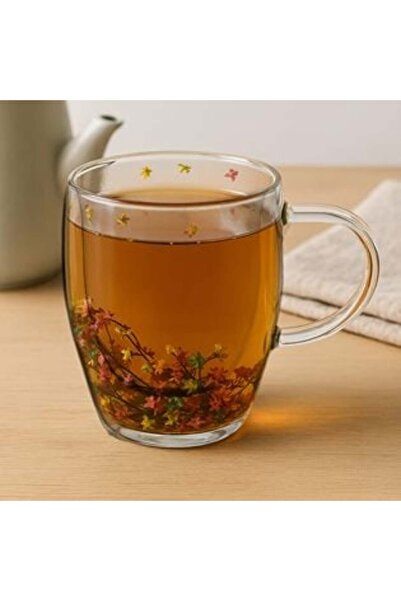 OEM Double Wall Glass Cup with Colored Flowers 350 ml