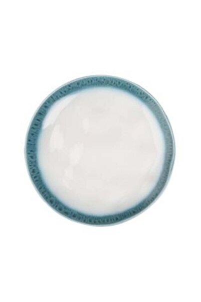 SHOPIENS Small White Plate with Turquoise Edge '' 20 cm