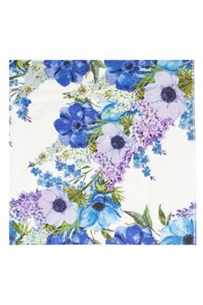 SHOPIENS Napkins with Two Layers White with Lilac Pattern and Blue Flowers 33 x 33 cm - 20 pcs