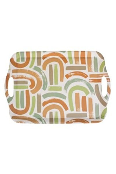 SHOPIENS Tavă de servire bej cu dungi colorate și suprafață antiderapantă 41 x 28 x 2 cm