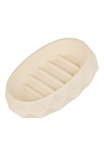 SHOPIENS Oval Plastic Soap Holder Beige with Diamond Pattern 13 x 9 cm