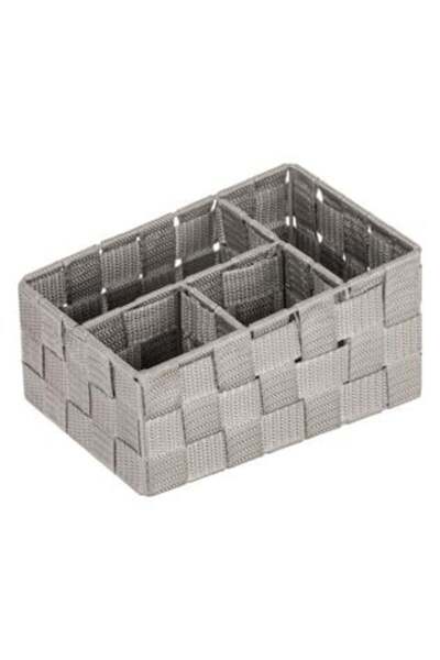 SHOPIENS Taupe Rattan-Style Storage Basket with 4 Compartments, 20 x 14 x 10/8 cm