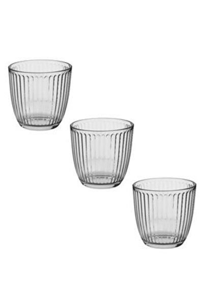 SHOPIENS Set 3 Short Transparent Glasses with Vertical Stripes 280 ml