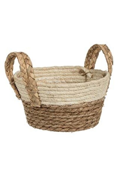 SHOPIENS Storage Basket Beige Brown with Handles Ø22 x 12 cm