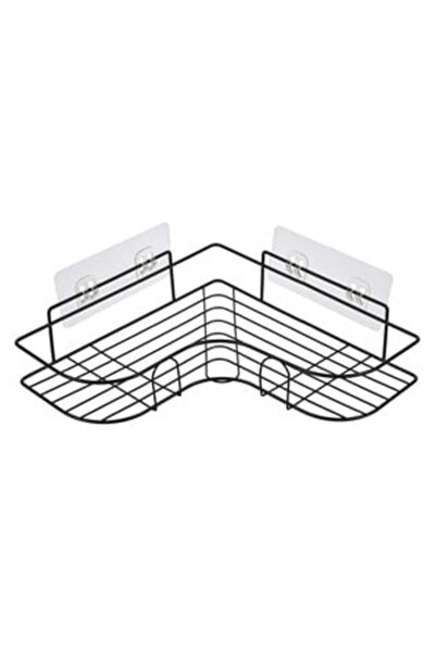 OEMN Corner Metal Shelf with Adhesive Hooks for Bathroom 26 x 26 x 6 cm