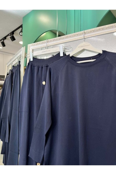 MERAM BUTİK Adn Mercerized Skirt Suit - Navy Blue - 1