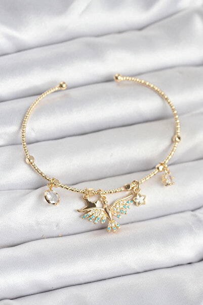 Belle Fusion سوار نسائي من النحاس الأصفر اللون مع قلادة على شكل طائر العنقاء