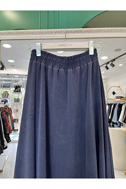 MERAM BUTİK Adn Knitted Cupra Skirt - Navy Blue - 2