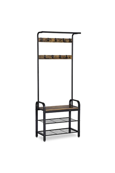 JollyMag Shoe rack with 2 shelves, Vasagle, bench, pal and metal, black, 72x3...