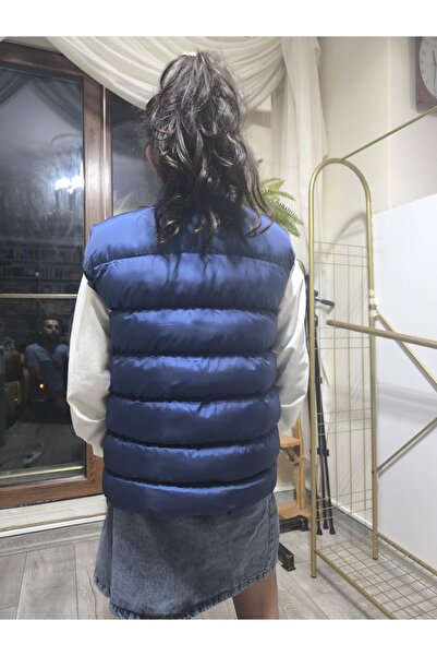 Şimo Butik Girls-Boys Inflatable Vest with Lining, Zippered Pockets, Water-Repellent, Windbreaker, Heat Insulated, Navy Blue