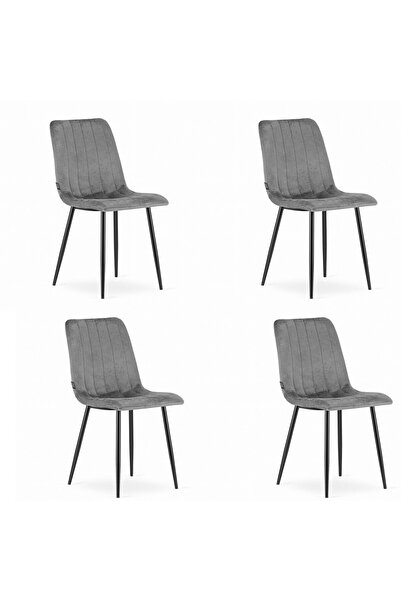 Artool Set 4 scaune bucatarie/living, Artool, Lava, catifea, metal, gri si ne...