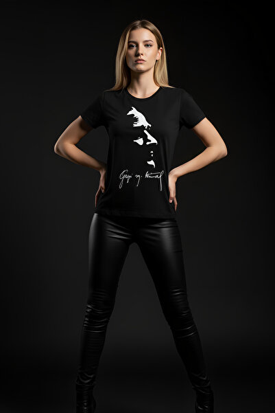 Angels Passion Reflektörlü Atatürk Baskılı (Silüet) T-Shirt - Gazi Mustafa Kemal İmza Detaylı - Karanlıkta Yansır