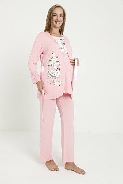 Miss Dünya Lissa طقم بيجامة للحوامل والنساء بعد الولادة من سوان دريمز مع روب ...