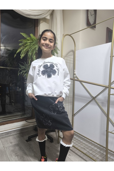 Şimo Butik Set fustă din denim pentru fetiță (Swea tricou + Fustă scurtă din ...