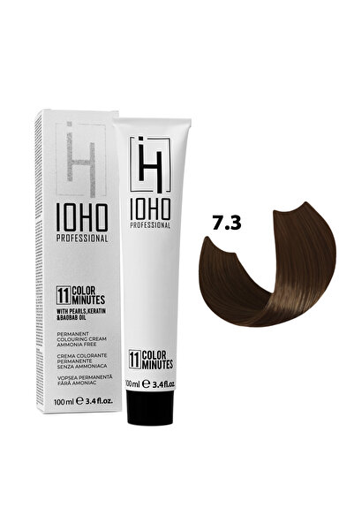 Ioho Professional Hair Dye 7.3 Permanent Ammonia Free - Color 11 Minutes Golden Blonde -