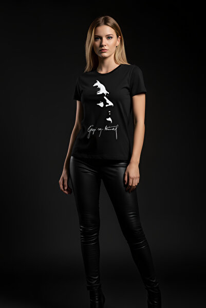 Angels Passion Reflektörlü Atatürk Baskılı (Silüet) T-Shirt - Gazi Mustafa Kemal İmza Detaylı - Karanlıkta Yansır
