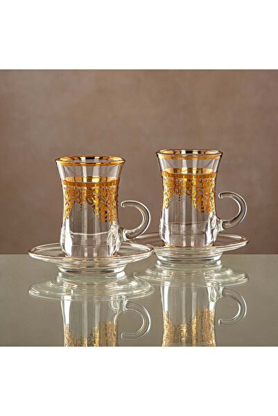 Radin Almarjan Tea Cup & Saucer Set Clear & Gold 6 pieces