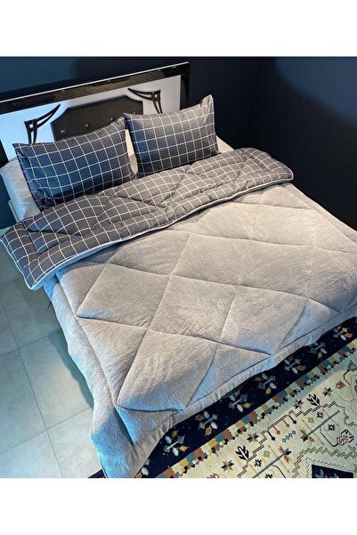 Arma Concept Double Size Checkered Pattern Double-Sided Welsoft Pufidik Silicone Quilt 195X215 + 2 Pillowcases