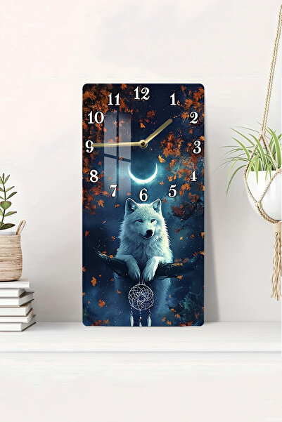 kutuTR Kurt ve Ay Figürlü Temperli Cam Tablo Saat 30×60 cm HD UV Baskı– CUSD238