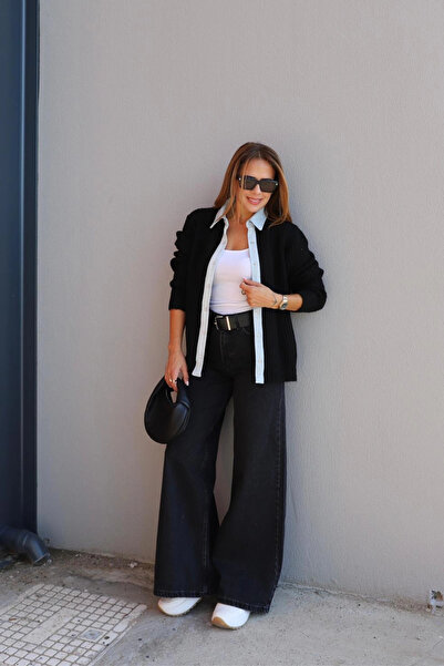 Purple by Banu Antrasit Geniş Paça Jean Pantolon