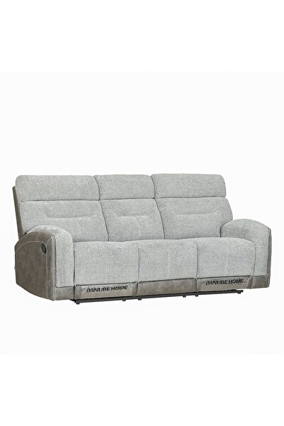 Danube Home Holden 3 Seater Fabric Recliner - Grey, Comfortable Wood & Fabric Sofa, 2 Year Warranty