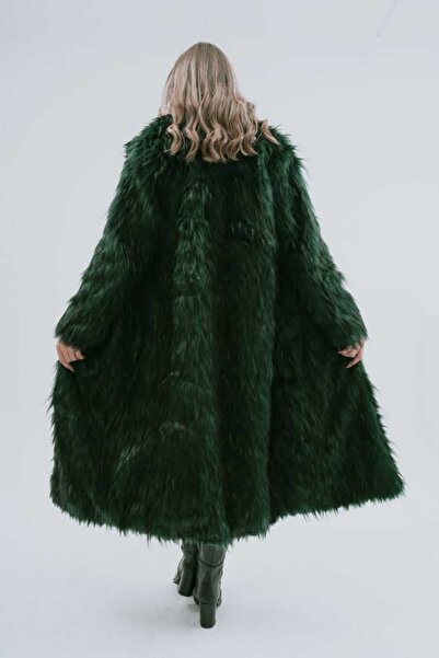 Kısmetin Butiği Women's Dark Green Long Fur New Collection a Quality Makes a Difference It Is Long