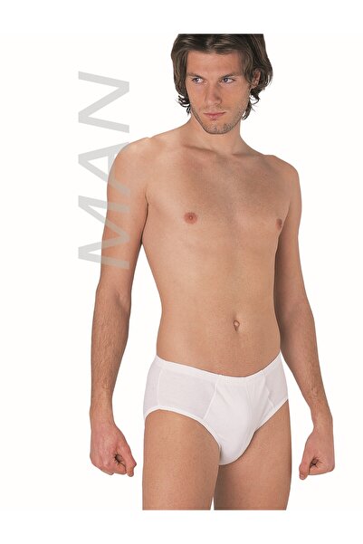 GUNERI UNDERWEAR Erkek Beyaz Ribana Penye Slip % 100 Pamuklu Kilot 3'lü Paket 121-3B