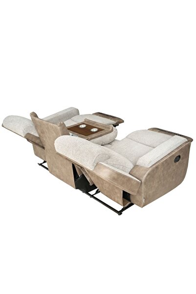 Danube Home Brixx 3 Seater Fabric Recliner - L.Brown, Comfortable Wood & Fabric Sofa, 2 Year Warranty