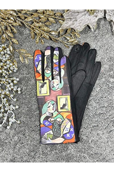 Intisimo Women's Gloves, Velvet, Luxury, Touchscreen, One-Size, Painting, Mul...