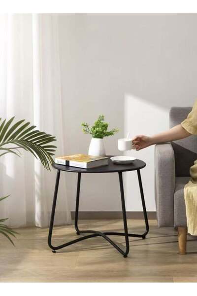 XIUWOO طاولة جانبية دائرية نورديك - إطار معدني، للاستخدام في مساحة صغيرة