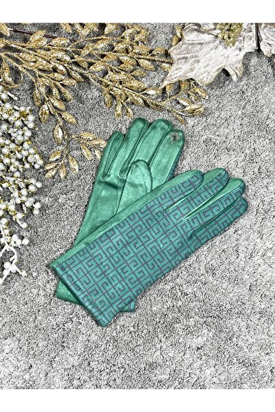 Intisimo Women's Gloves, Velvet, Luxury, Touchscreen, One-Size, Green/Black