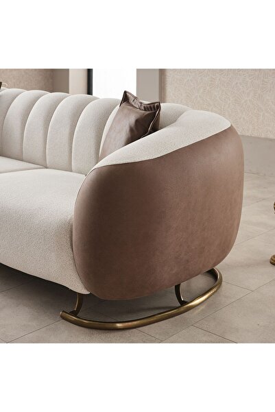Danube Home Palmera 3 Seater Fabric Sofa - Beige/Brown, Stylish Wood Frame, Comfortable Seating, Turkey