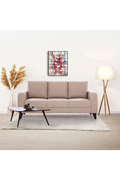 Danube Home أريكة لندن القماشية بثلاثة مقاعد - لون بيج دافئ، إطار من الخشب ال...