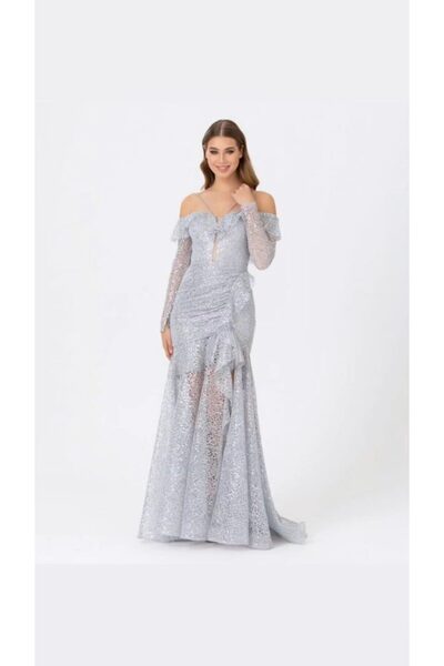 Donatella Lace off shoulder evening dress
