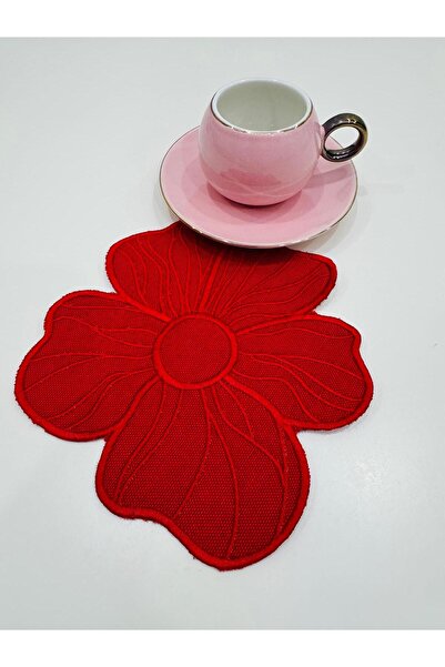 İNCİ ÇEYİZ 6 Pieces Bloom Flower Embroidered Coffee Side Cocktail Napkins & Coasters.