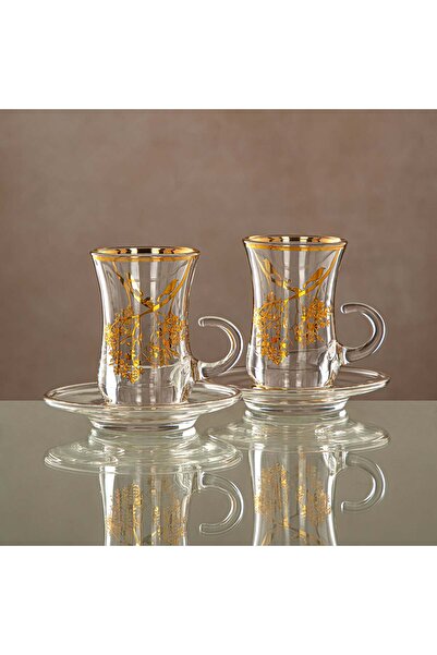 Radin Almarjan Tea Cup & Saucer Set Clear & Gold 6 pieces