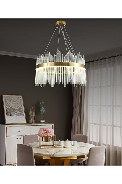 RFAN Candelabru LED, Model 8817/600, Textură de cristal, Metal, 112W, Auriu