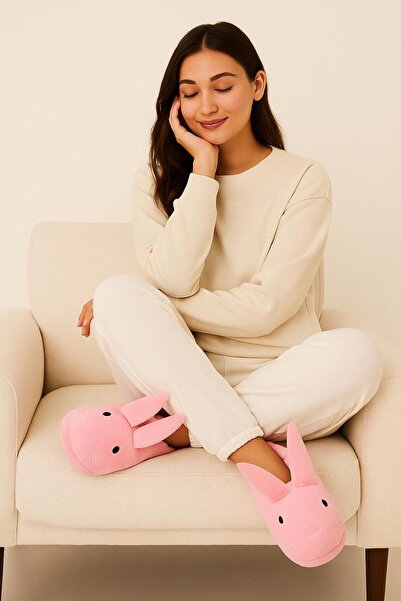 kuru Minnoş Tavşan Seti — Tavşan Figürlü Panduf & Kalın Polar Eşofman Altı Ko...