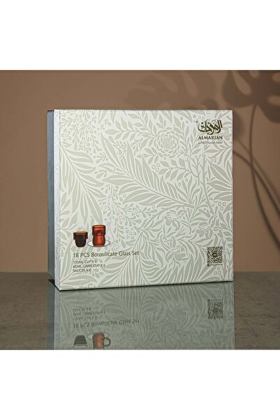 Radin Almarjan Tea Set Borosilicate Glass Amber & Clear 18 Pieces (GLS 0010140+GLS 0010143) – Elegant Se