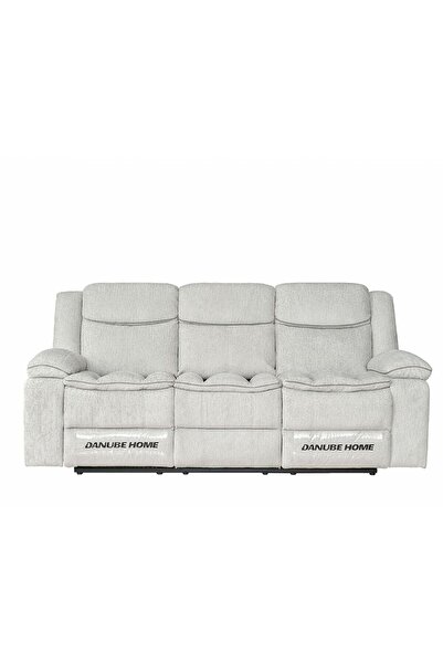 Danube Home Sawyer 3 Seater Fabric Recliner in Light Grey - Comfortable Wood Frame, 2-Year Warranty