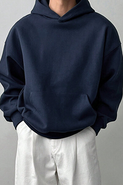 NAKRUF سترة رياضية رجالية بغطاء للرأس باللون الأزرق الداكن، هودي كبير الحجم