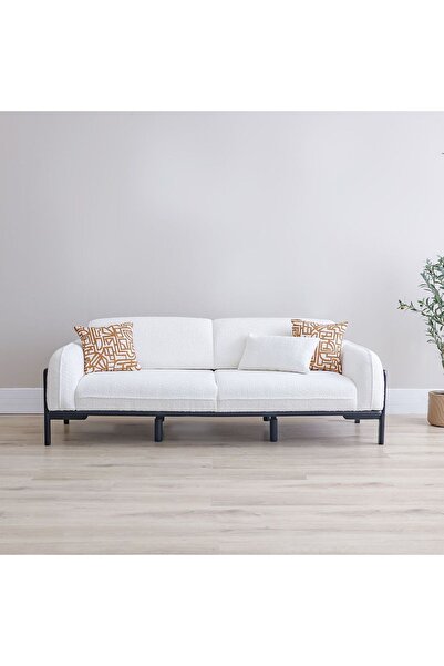 Danube Home Oslo 3 Seater Fabric Sofa - Beige/Black, Stylish & Comfortable, Wood/Metal Frame, 2 Years Warranty