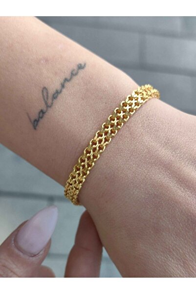 nasipkuyumcu 14 AYAR ÇİFT GÜVERSE ZİNCİR ALTIN BİLEKLİK KNY01305