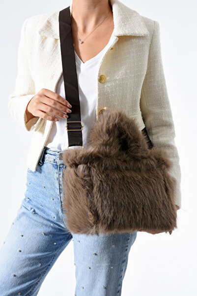 change time the tote bag Uzun Tüylü Pelüş Sade Tote Omuz Kol Çapraz Çanta En:35 cm Boy:20 cm Dip:11 cm