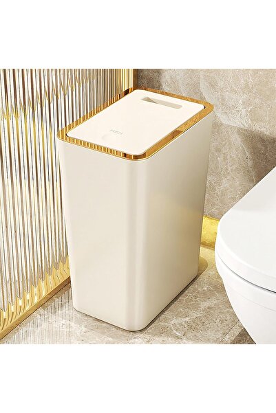 Saharaz 13L Bathroom Trash Can with Press Top Lid for Toilet,Bedroom,Living Room,Plastic Wastebasket