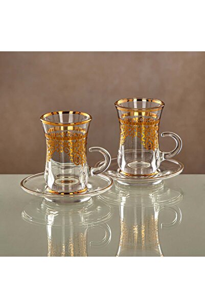 Radin Almarjan Tea Cup & Saucer Set Clear & Gold 6 pieces
