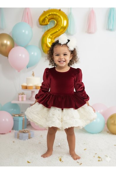Mirace Styl Rochie de copil din catifea cu trandafiri 3D, rochie de copil, or...