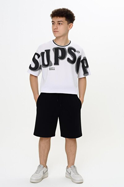 RAPAPA Men's Summer Oversized Printed T-Shirt and Shorts Set – White & Black ...